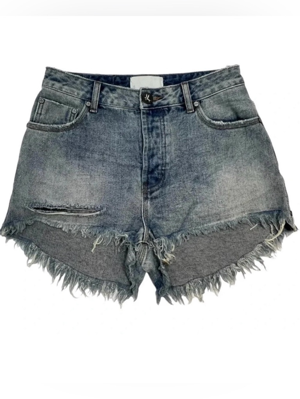One Teaspoon High Waist Bonita Blue Denim Jean Short Distressed Raw Hem Size 27